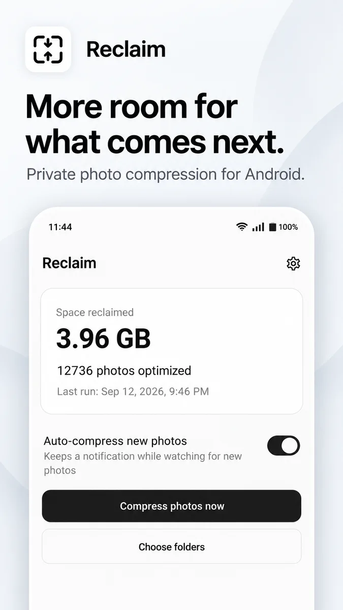 Storage reclaimed and automatic compression on the Reclaim home screen