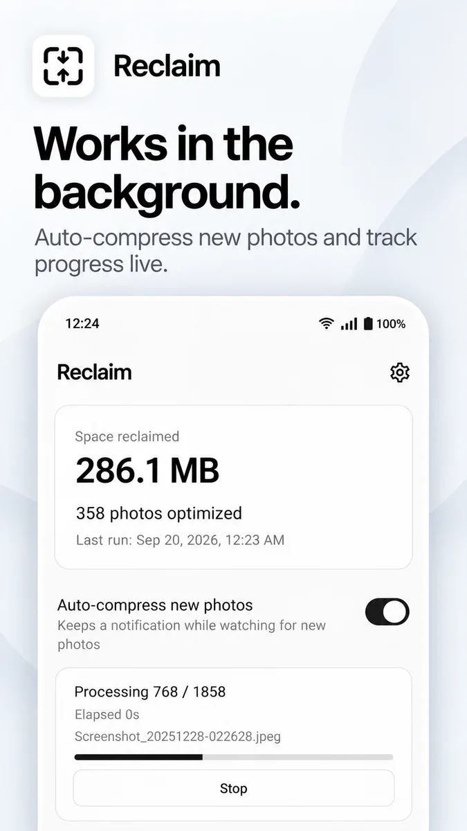 Automatic compression with live progress