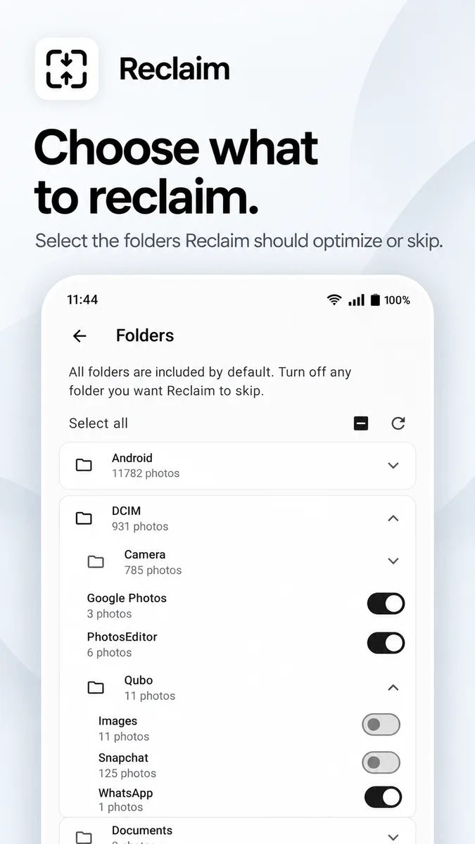 Choose which photo folders to include or skip